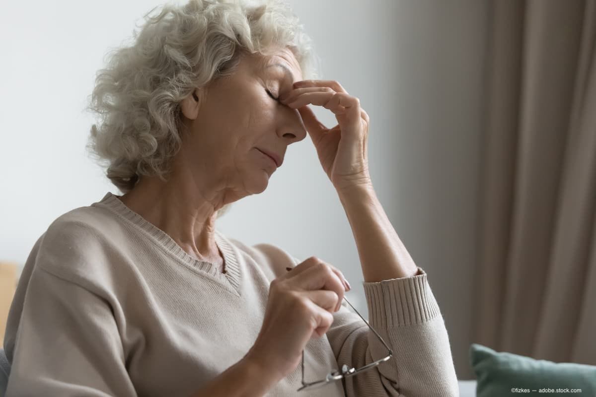 Older woman with eye strain holding bridge of noseImage Credit: AdobeStock/fizkes 