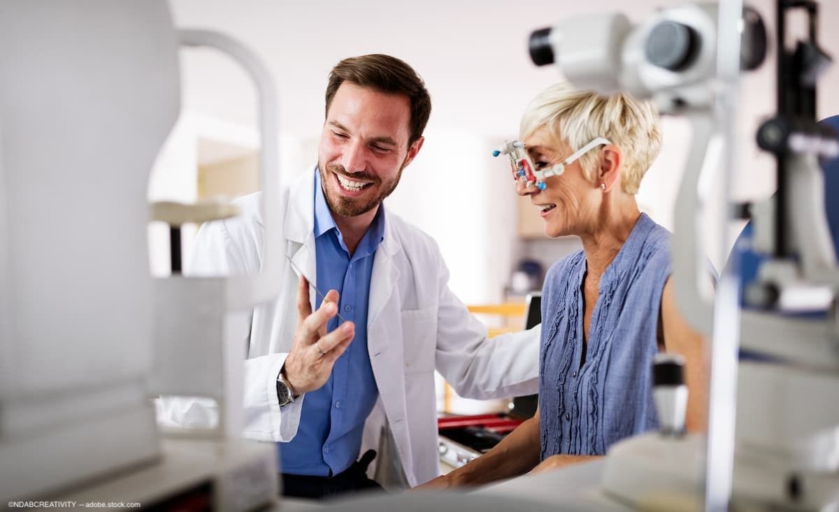 Optometrist conducting vision test with patient Image Credit: AdobeStock/NDABCREATIVITY