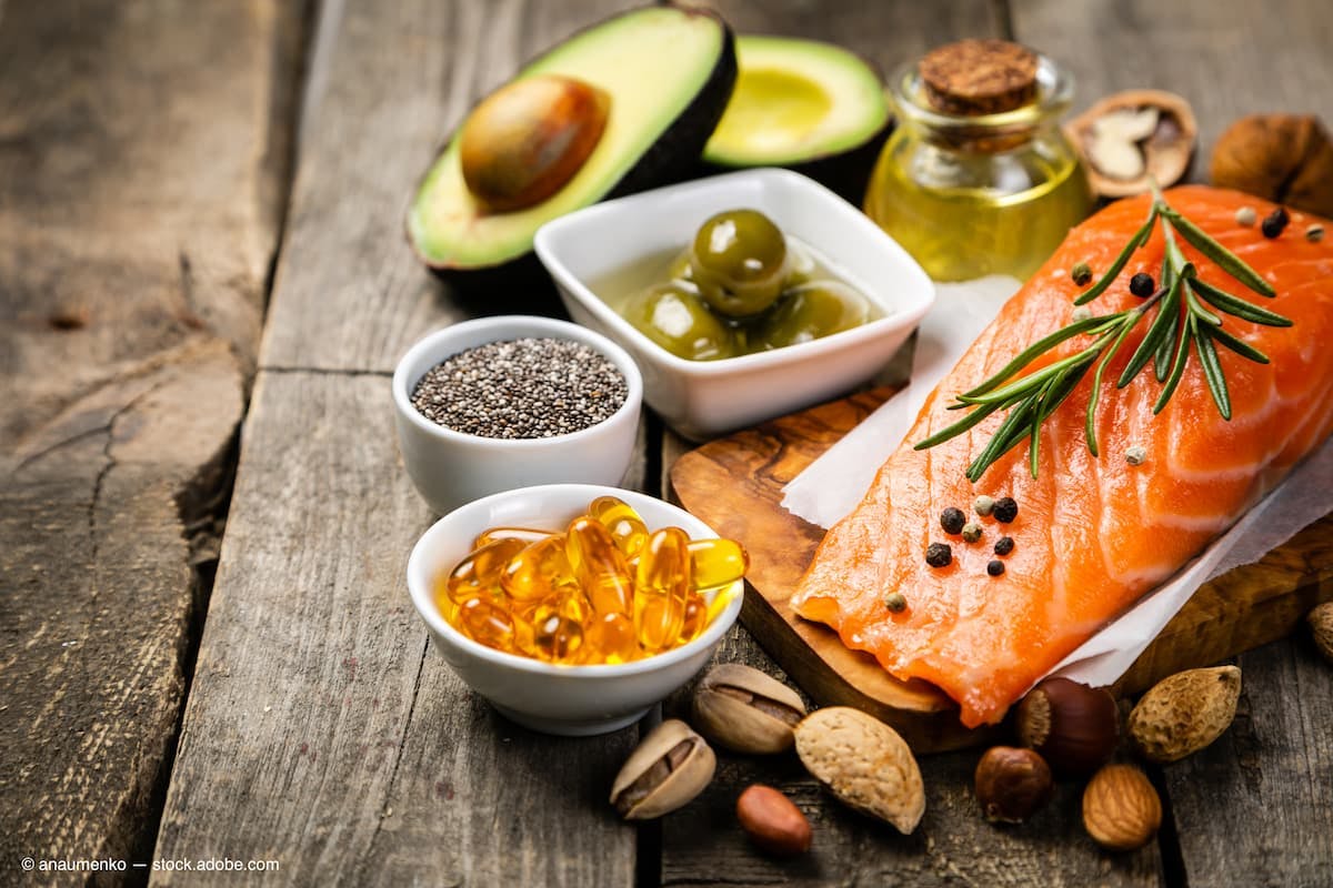Selection of healthy unsaturated fats, omega 3 - fish, avocado, olives, nuts and seeds (Adobe Stock / anaumenko)