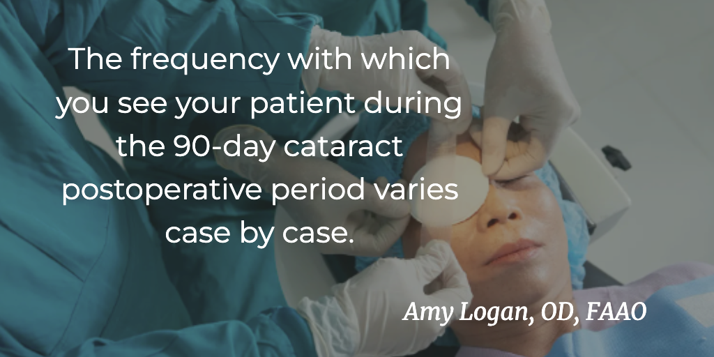 The frequency with which you see your patient during the 90-day cataract postoperative period varies case by case,