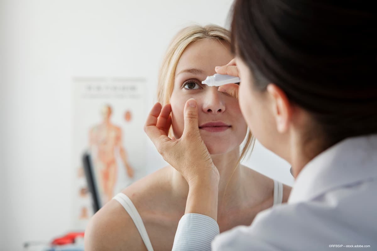 optometrist administers drops for dry eye disease to patient (Image credit: Adobe Stock/©RFBSIP)