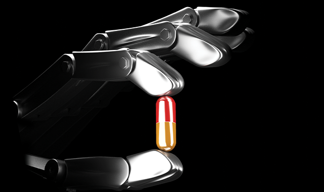 Robot hand holding pill